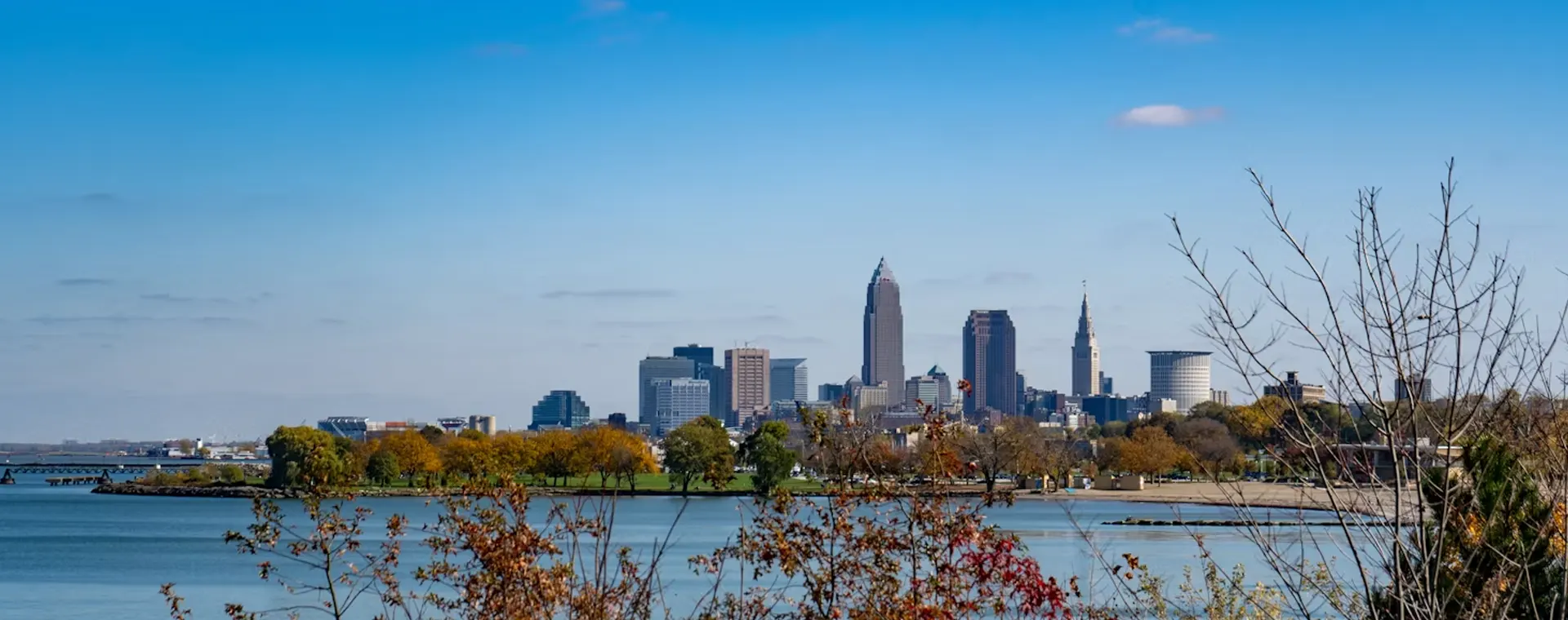 Downtown Cleveland skyline fall colors